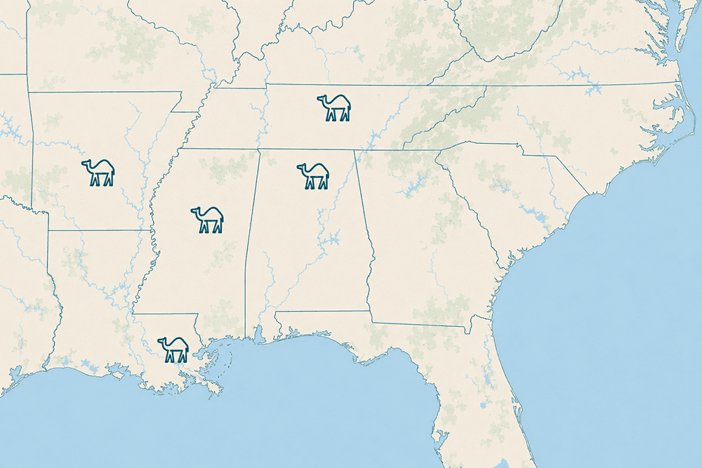 Map of Popper Caravans rental locations across the South