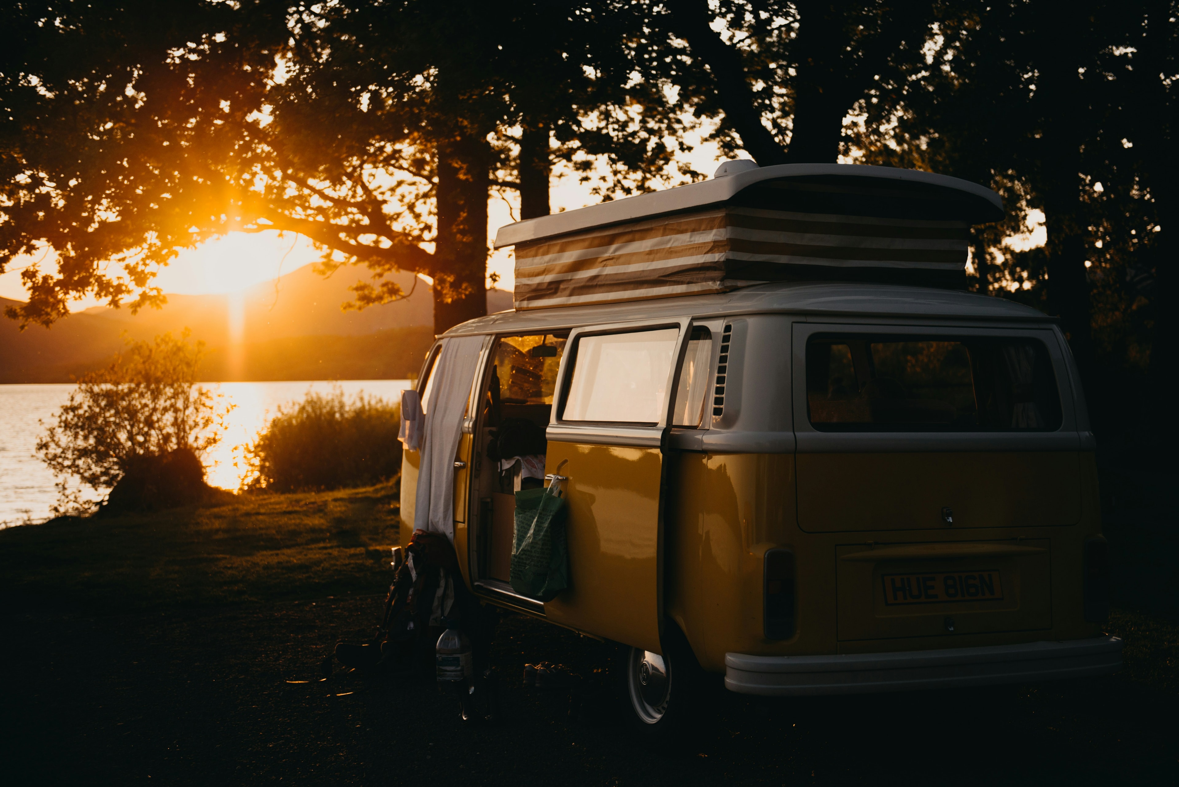 Vintage caravan in scenic landscape